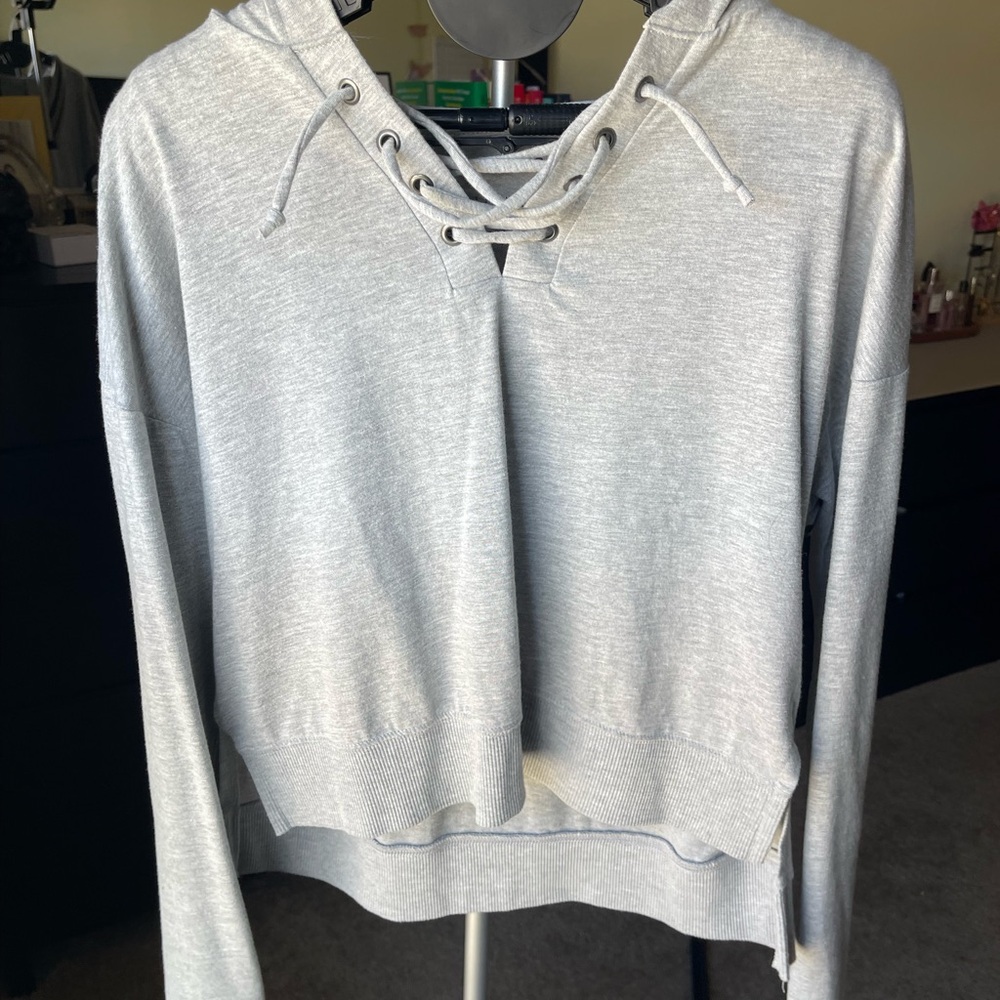 SO Light Gray Lace-Up Long Sleeve Top